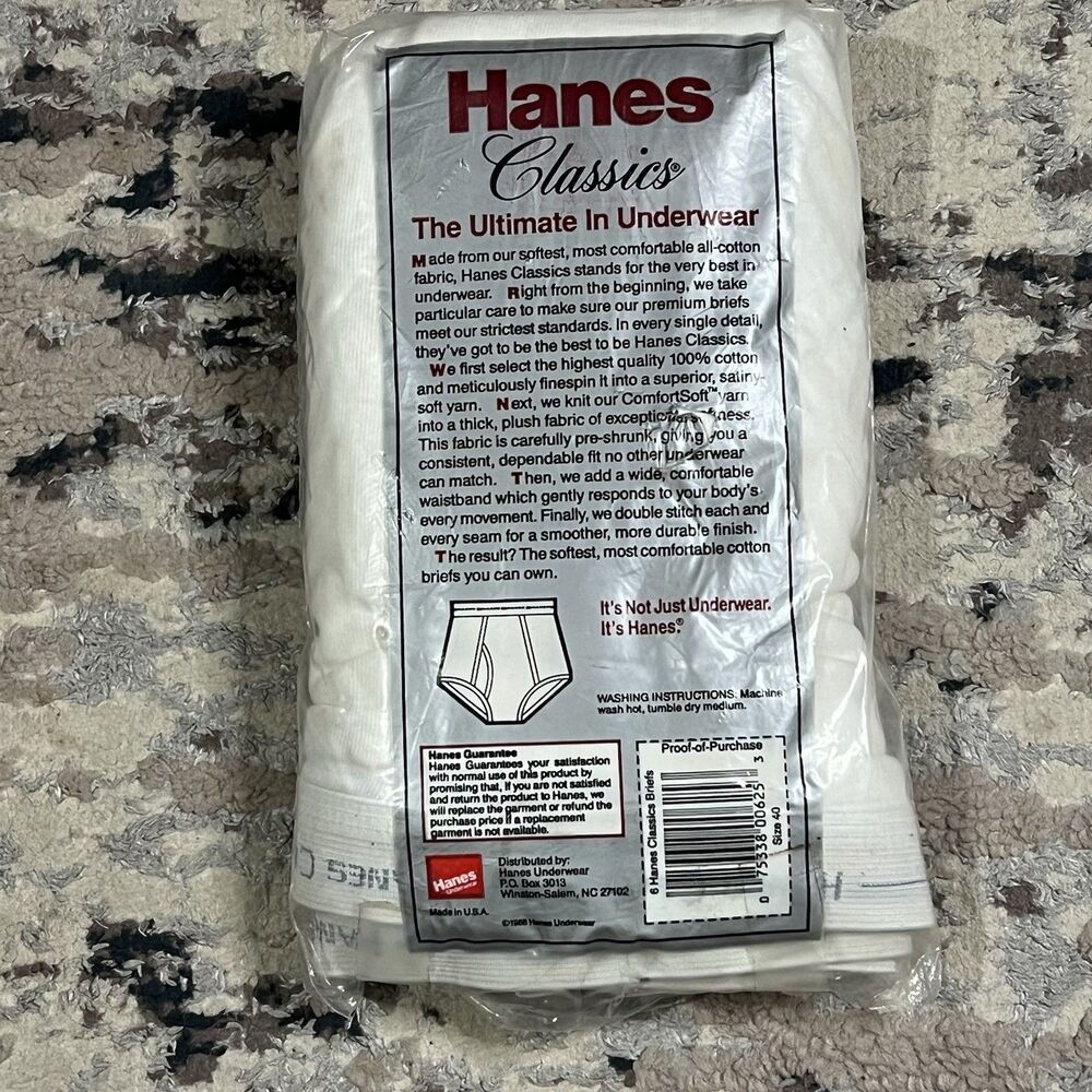 Vtg 1988 Hanes Classics Men’s White Briefs 6 Pk Cotton Sz 40 Underwear Deadstock - Picture 5 of 7